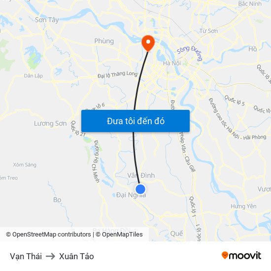 Vạn Thái to Xuân Tảo map