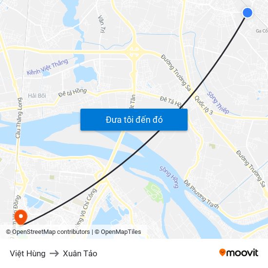 Việt Hùng to Xuân Tảo map