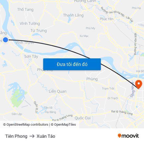 Tiên Phong to Xuân Tảo map