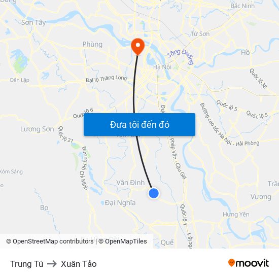 Trung Tú to Xuân Tảo map