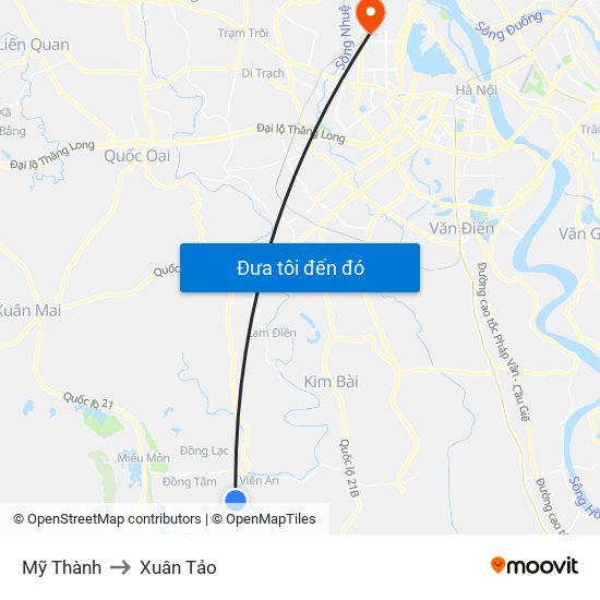 Mỹ Thành to Xuân Tảo map