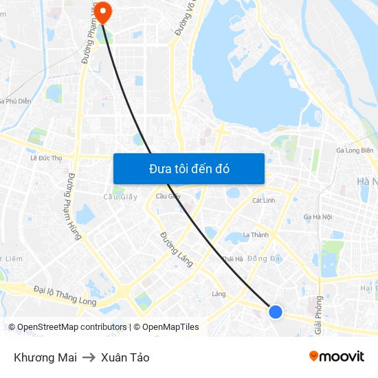 Khương Mai to Xuân Tảo map