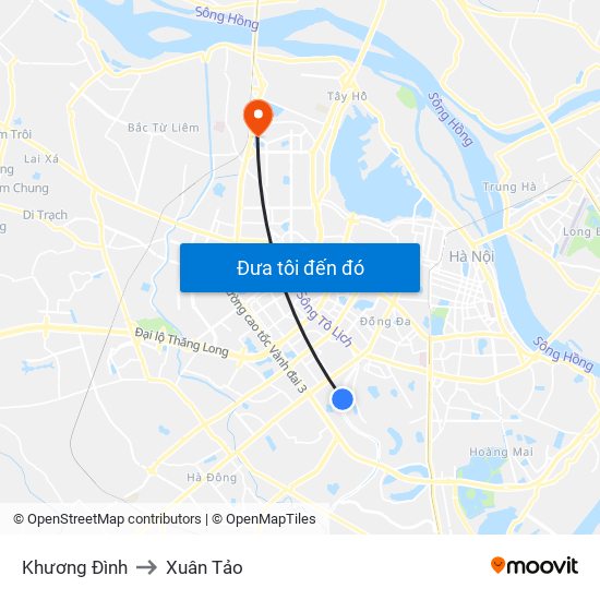 Khương Đình to Xuân Tảo map