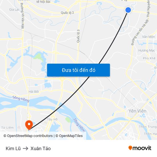 Kim Lũ to Xuân Tảo map