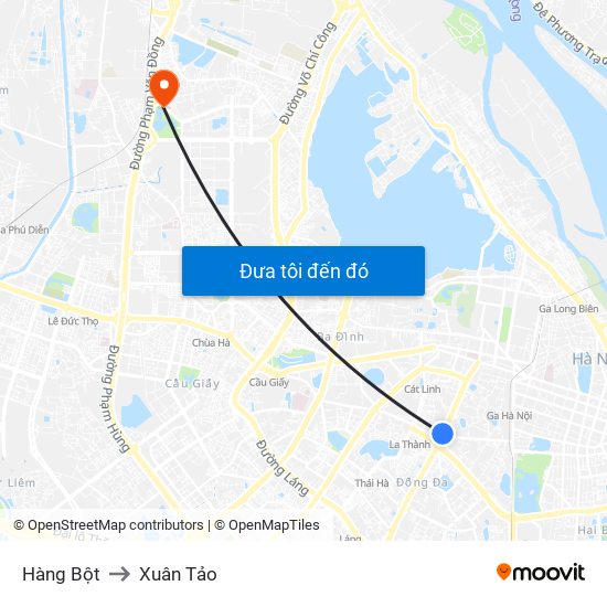 Hàng Bột to Xuân Tảo map