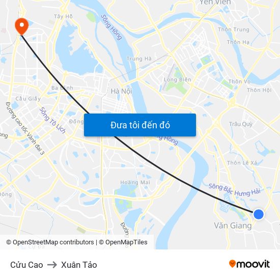 Cửu Cao to Xuân Tảo map