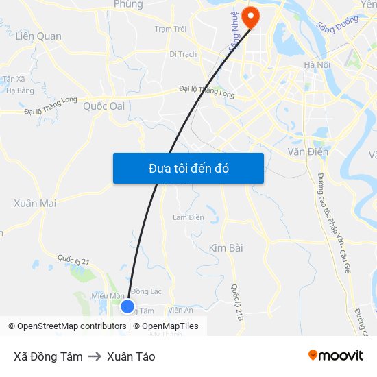 Xã Đồng Tâm to Xuân Tảo map