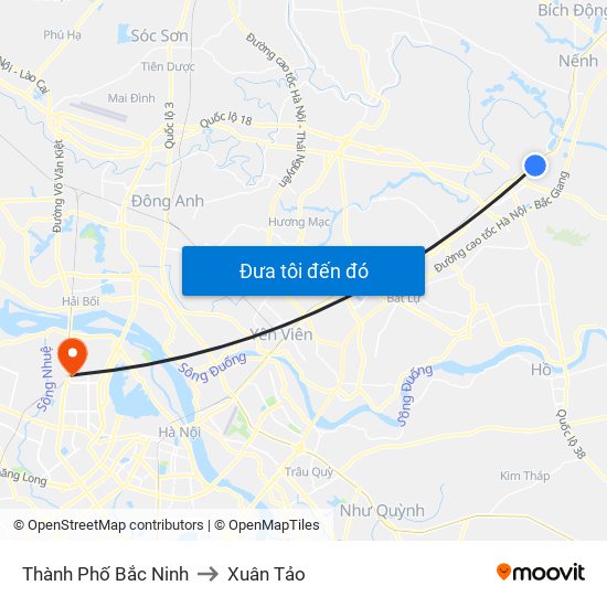 Thành Phố Bắc Ninh to Xuân Tảo map