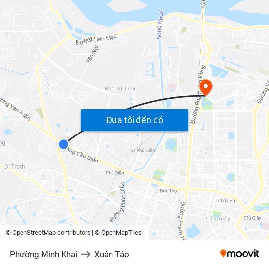 Phường Minh Khai to Xuân Tảo map