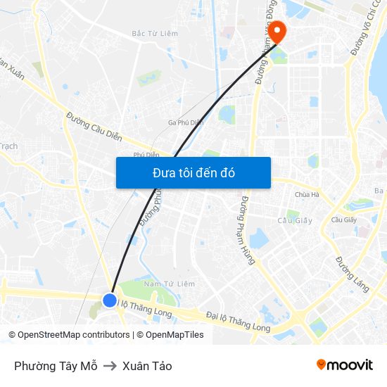 Phường Tây Mỗ to Xuân Tảo map