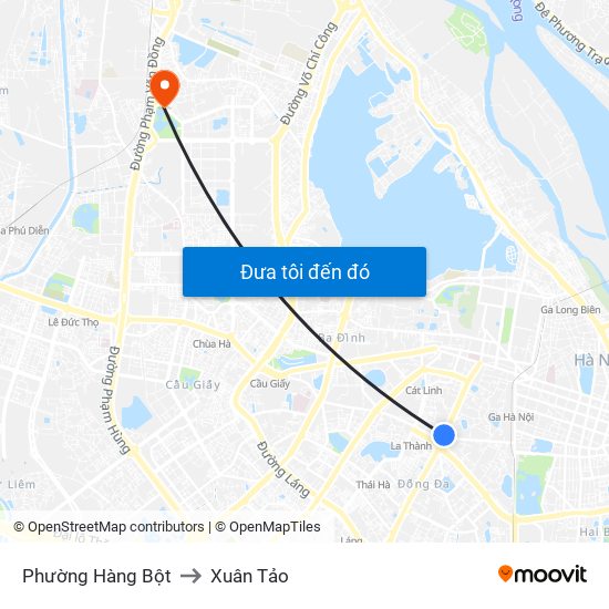 Phường Hàng Bột to Xuân Tảo map