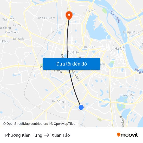 Phường Kiến Hưng to Xuân Tảo map