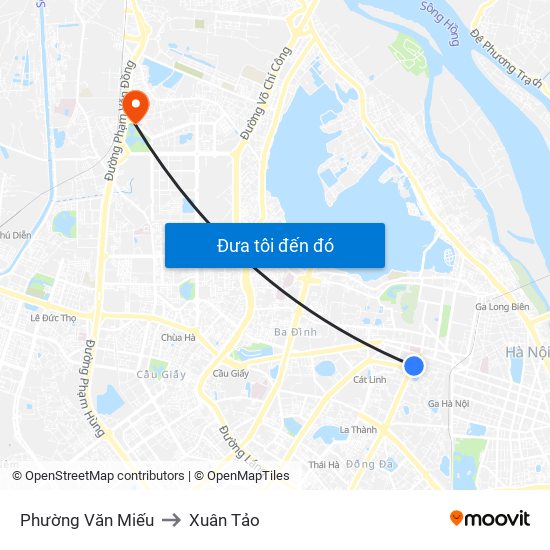 Phường Văn Miếu to Xuân Tảo map