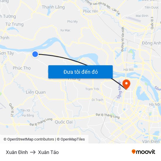 Xuân Đình to Xuân Tảo map