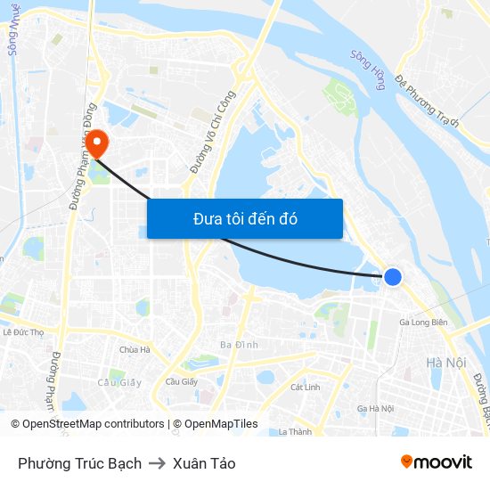 Phường Trúc Bạch to Xuân Tảo map
