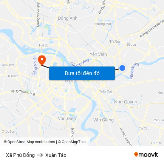 Xã Phù Đổng to Xuân Tảo map