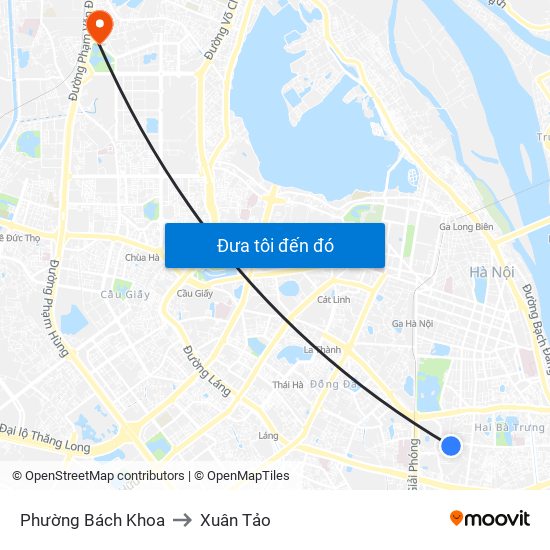 Phường Bách Khoa to Xuân Tảo map