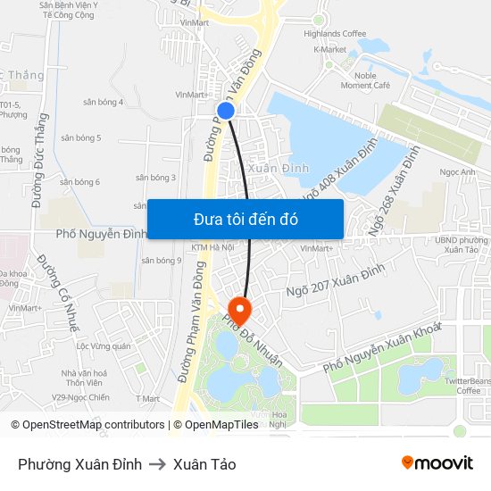 Phường Xuân Đỉnh to Xuân Tảo map