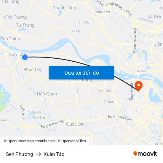 Sen Phương to Xuân Tảo map