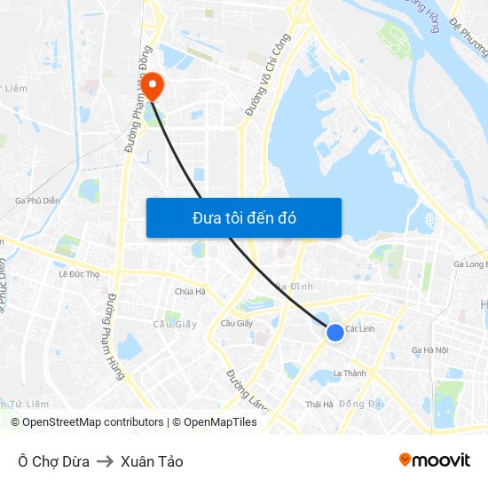 Ô Chợ Dừa to Xuân Tảo map