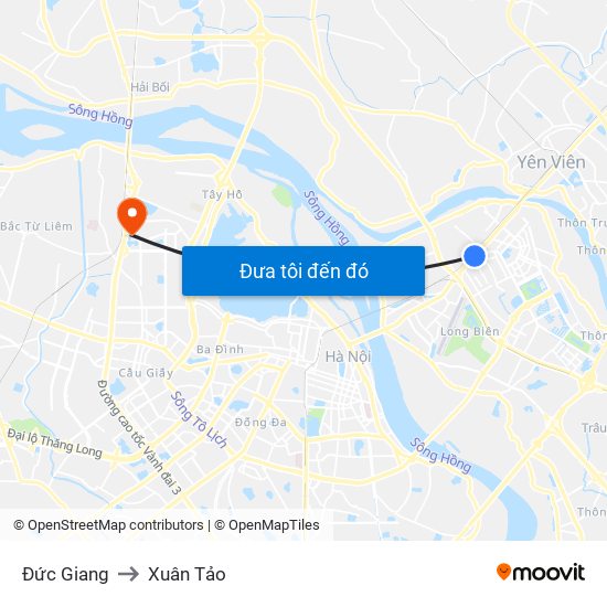 Đức Giang to Xuân Tảo map