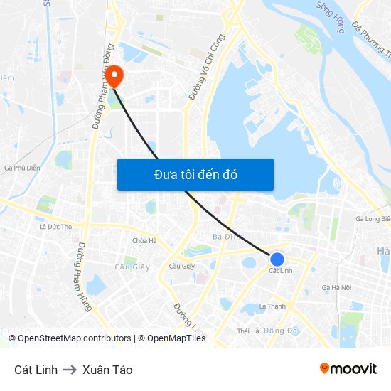 Cát Linh to Xuân Tảo map