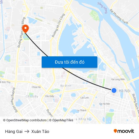 Hàng Gai to Xuân Tảo map