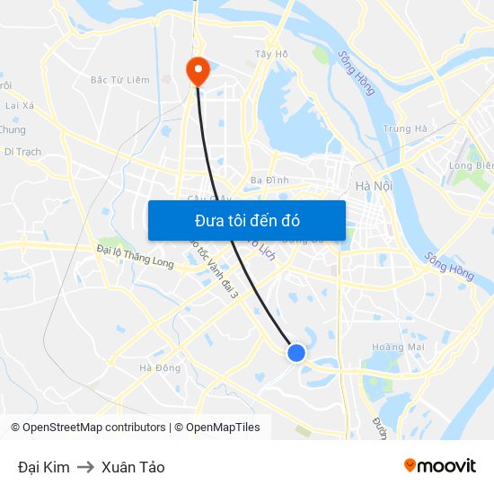 Đại Kim to Xuân Tảo map