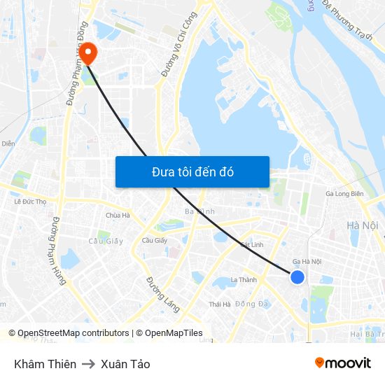 Khâm Thiên to Xuân Tảo map