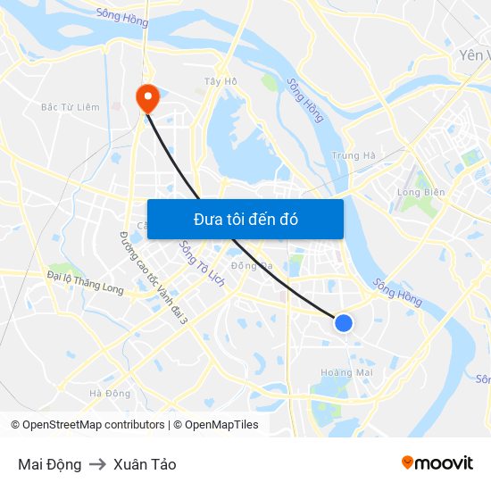 Mai Động to Xuân Tảo map