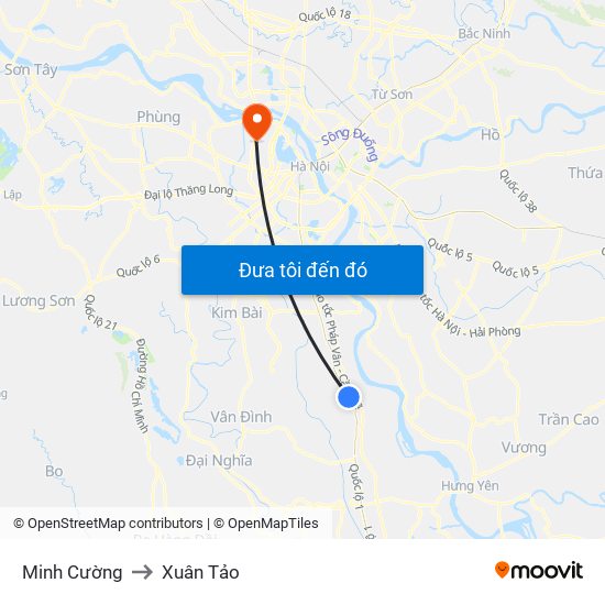 Minh Cường to Xuân Tảo map