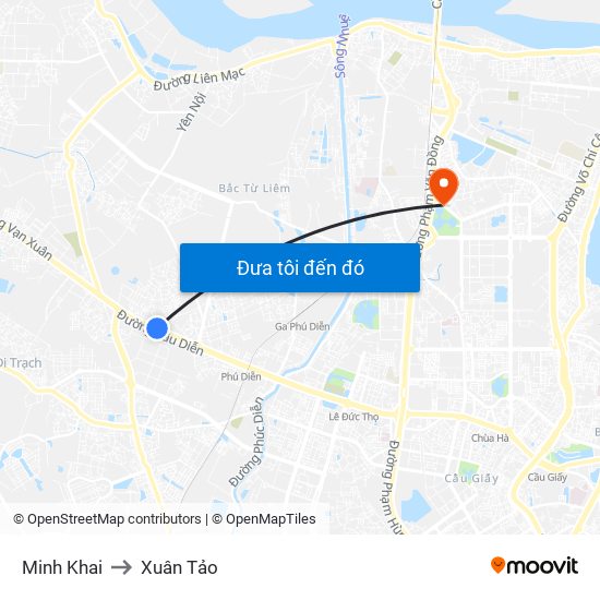 Minh Khai to Xuân Tảo map