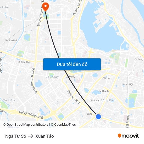 Ngã Tư Sở to Xuân Tảo map