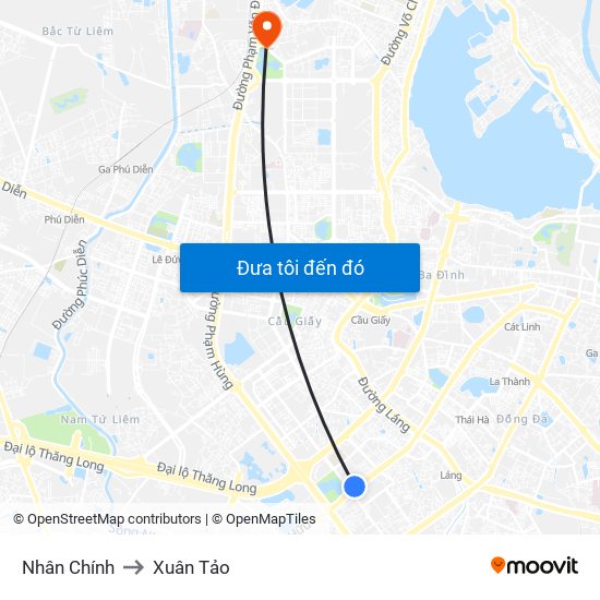 Nhân Chính to Xuân Tảo map