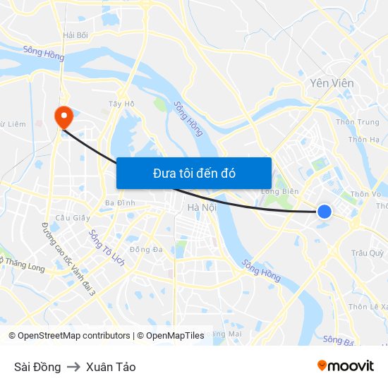 Sài Đồng to Xuân Tảo map