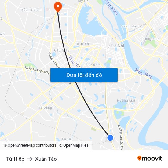 Tứ Hiệp to Xuân Tảo map