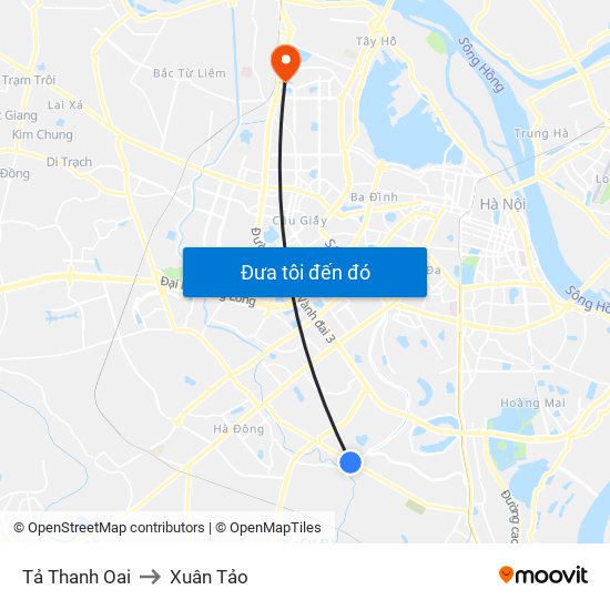 Tả Thanh Oai to Xuân Tảo map