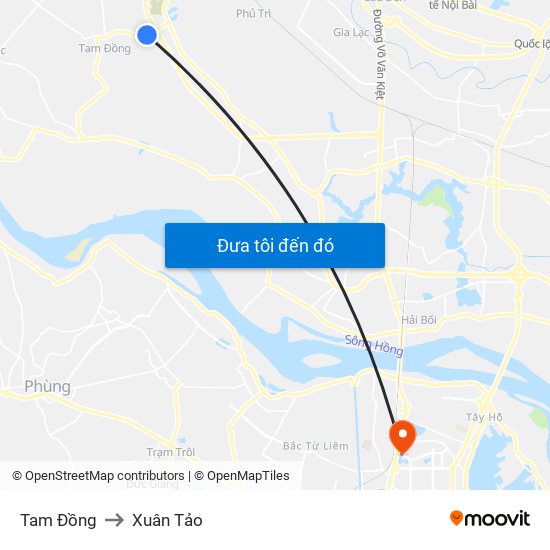 Tam Đồng to Xuân Tảo map