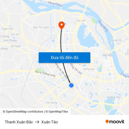 Thanh Xuân Bắc to Xuân Tảo map