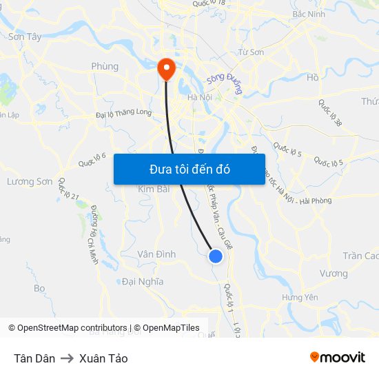 Tân Dân to Xuân Tảo map