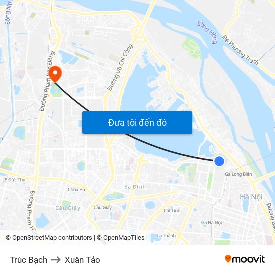 Trúc Bạch to Xuân Tảo map