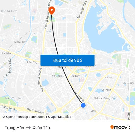 Trung Hòa to Xuân Tảo map