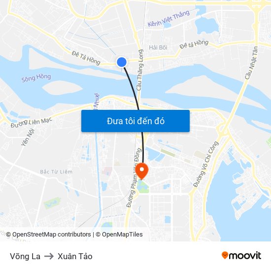 Võng La to Xuân Tảo map
