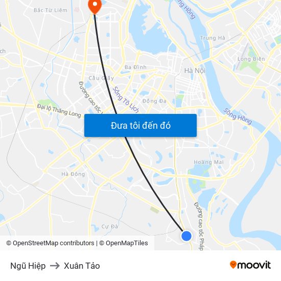 Ngũ Hiệp to Xuân Tảo map