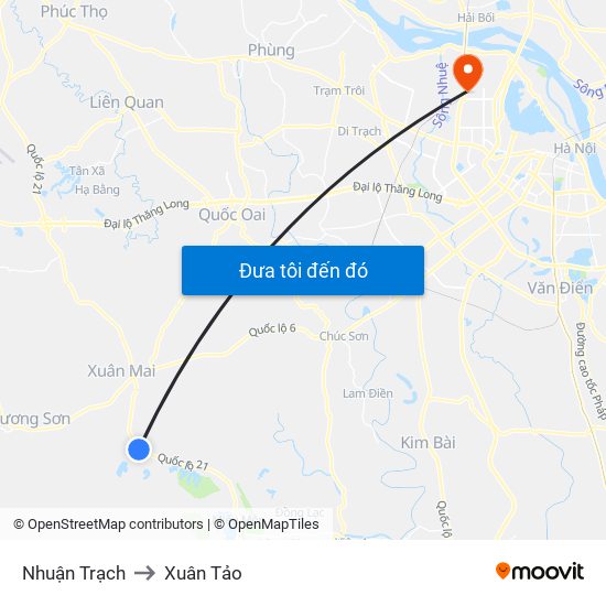 Nhuận Trạch to Xuân Tảo map