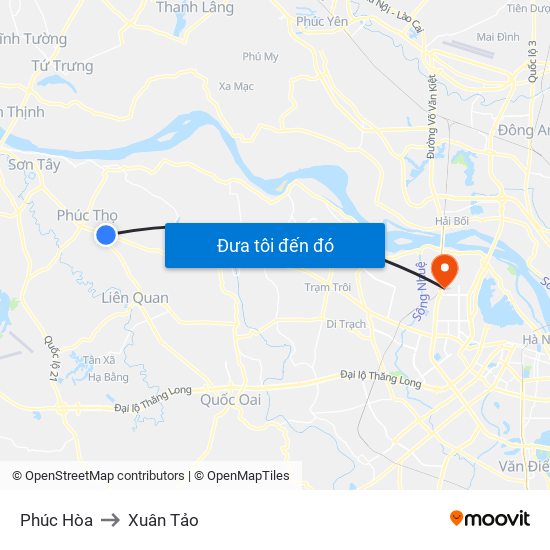 Phúc Hòa to Xuân Tảo map