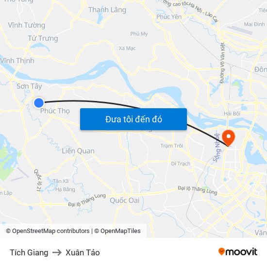 Tích Giang to Xuân Tảo map