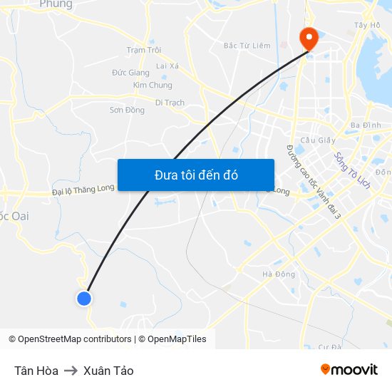 Tân Hòa to Xuân Tảo map