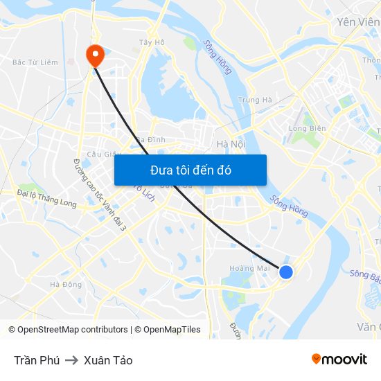 Trần Phú to Xuân Tảo map