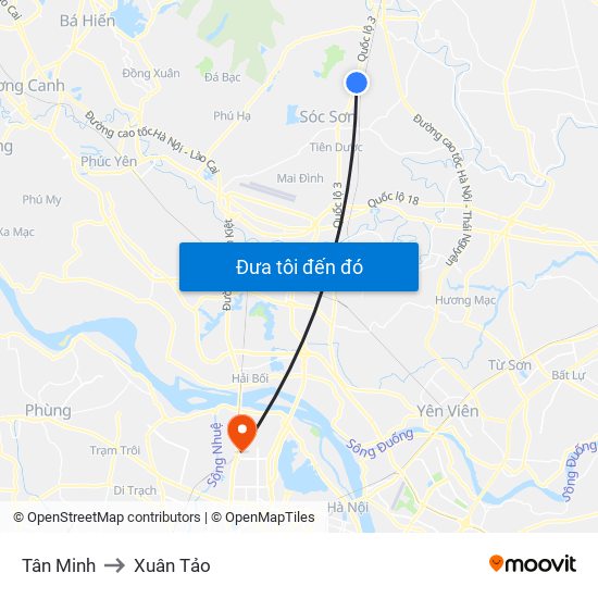 Tân Minh to Xuân Tảo map